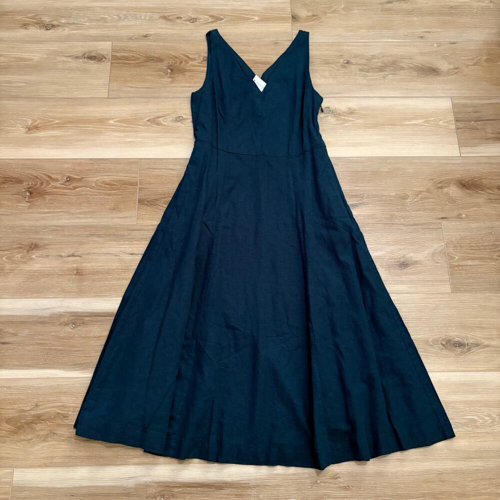 Banana Republic Petite Linen-Blend Drapey Sleeveless V-Neck Midi Dress XS Petite